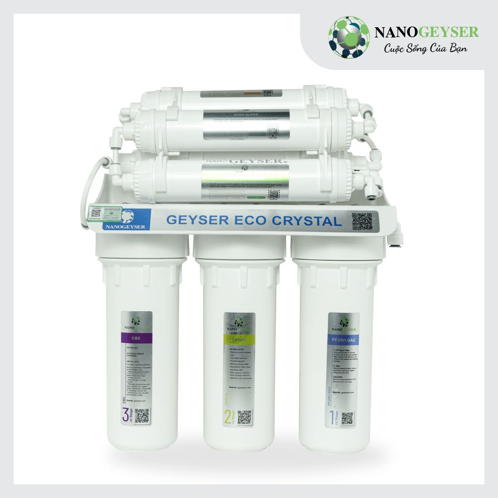 Máy lọc nước Nano Geyser Eco Crystal 8 cấp không điện không nước thải, công nghệ UF