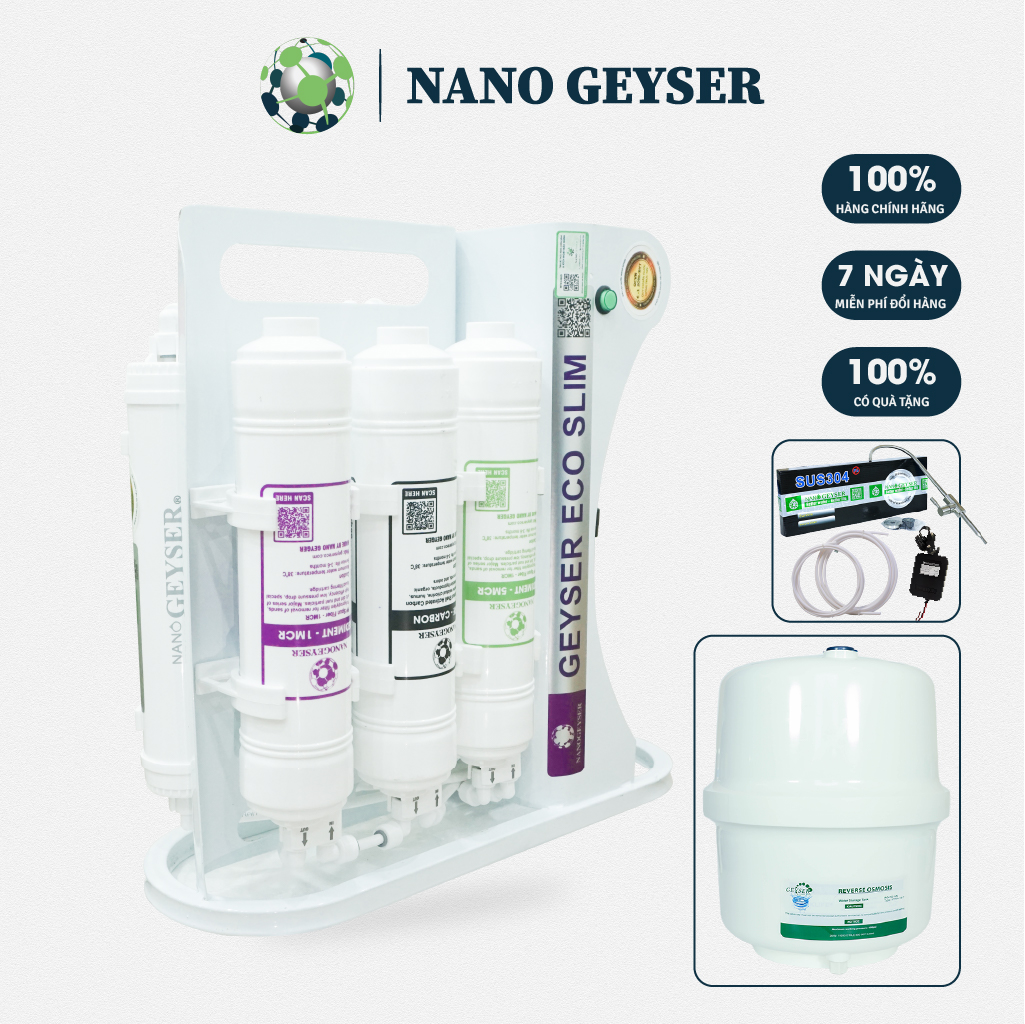 Máy lọc nước Nano Geyser Eco Slim S8 cấp sang trọng công nghệ RO uống