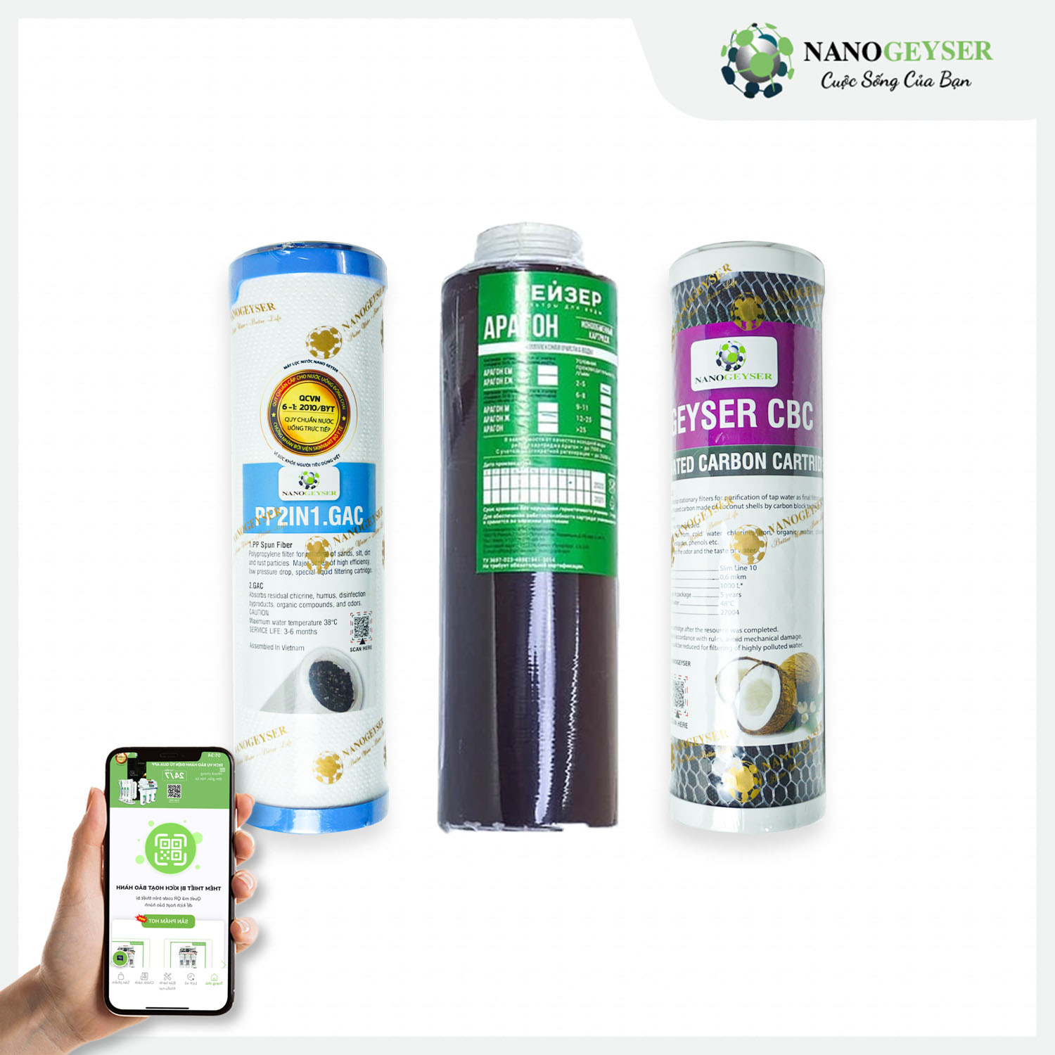 Bộ 3 lõi máy lọc nước Geyser Ecotar 2