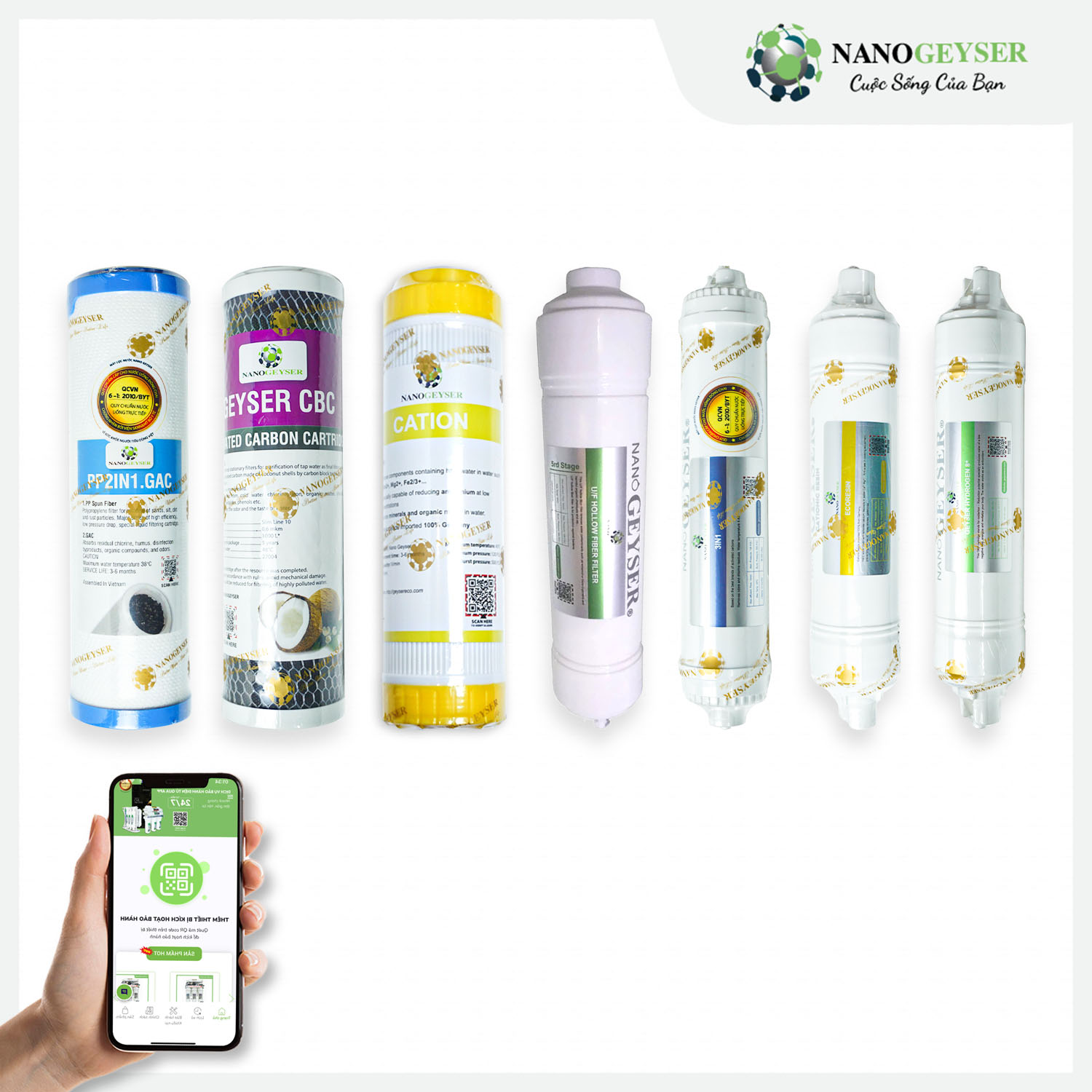 Bộ 7 lõi lọc nước dùng cho máy Nano Geyser Eco Elite