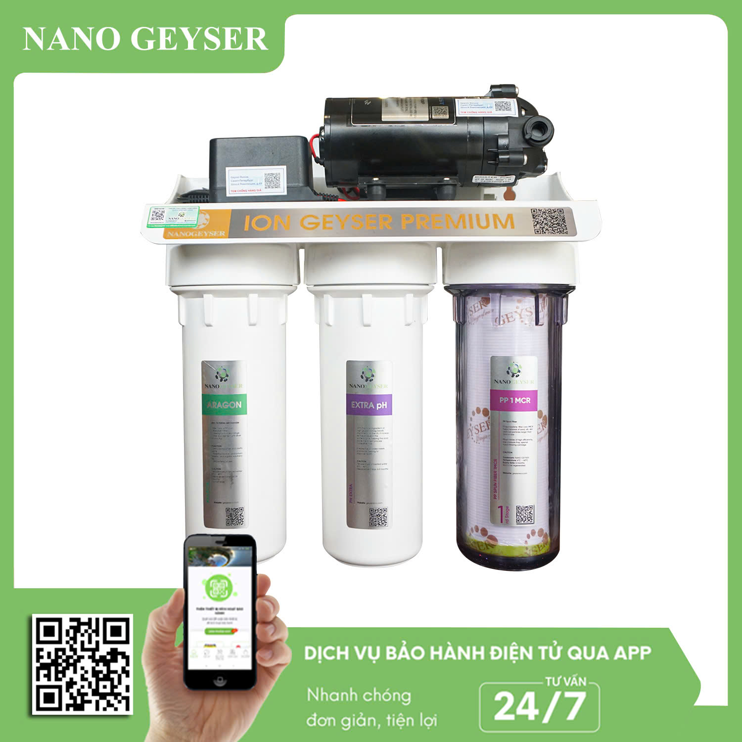 Bộ tiền xử lý cho máy Ion kiềm - Ion Geyser Premium Nano Geyser P3 Extra PH