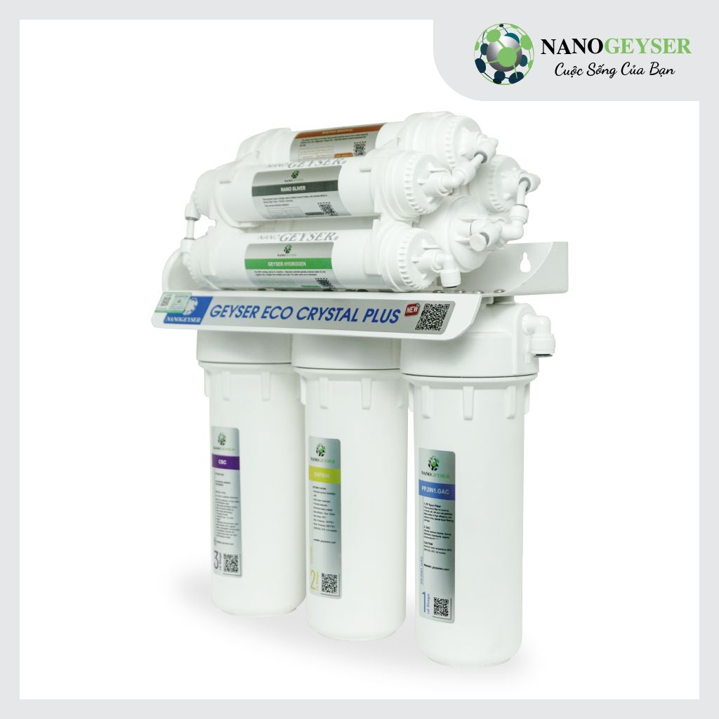 [Tặng lõi 1,2] Máy lọc nước Nano Geyser Eco Crystal Plus 8 cấp - Chính hãng, không điện, không nước thải.